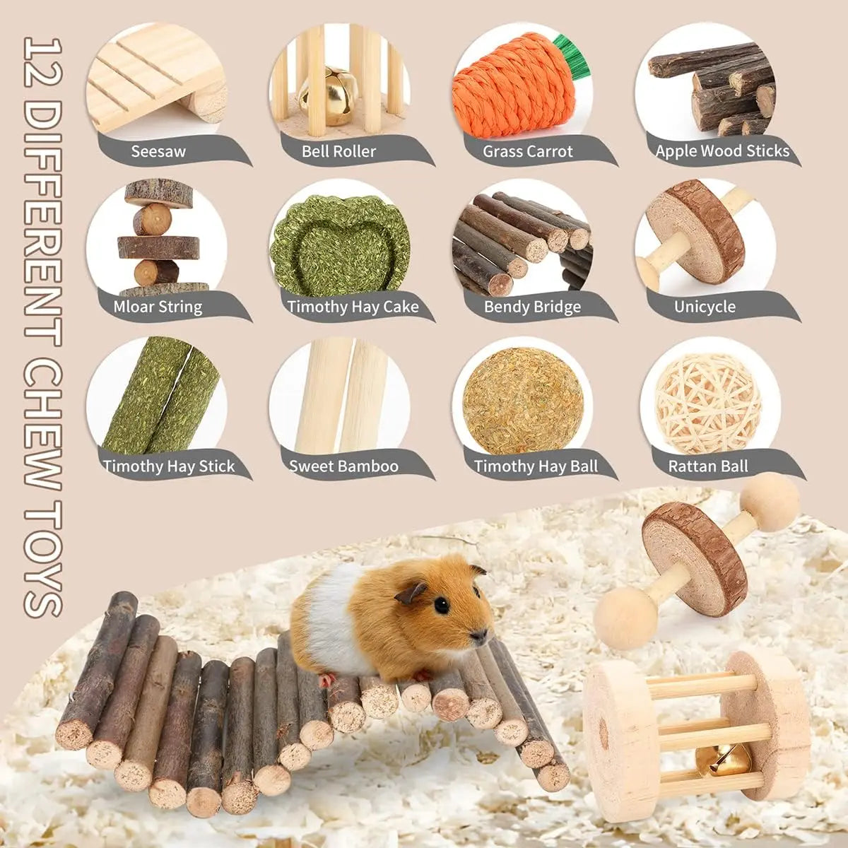 12-Piece Hamster Cage Chew Toy Set