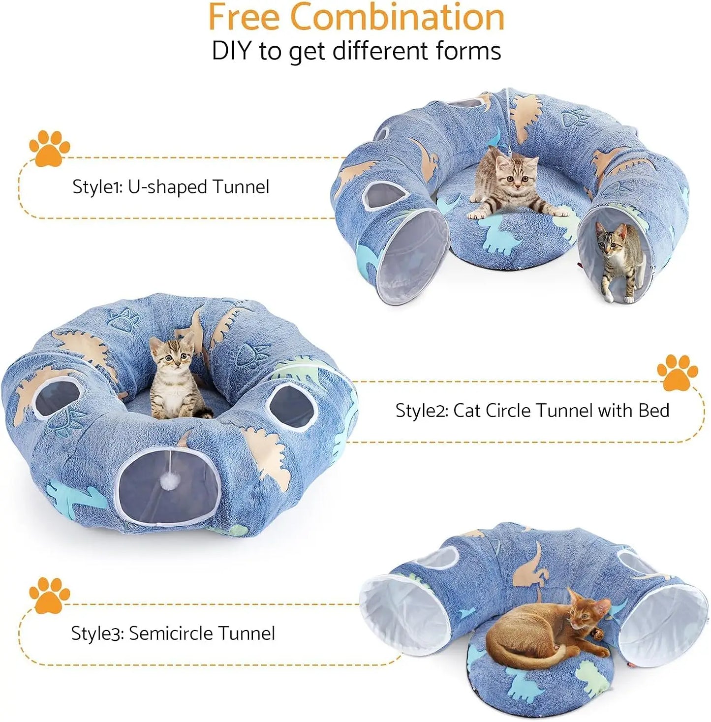 Foldable Cat Tunnel with Washable Bed 4
