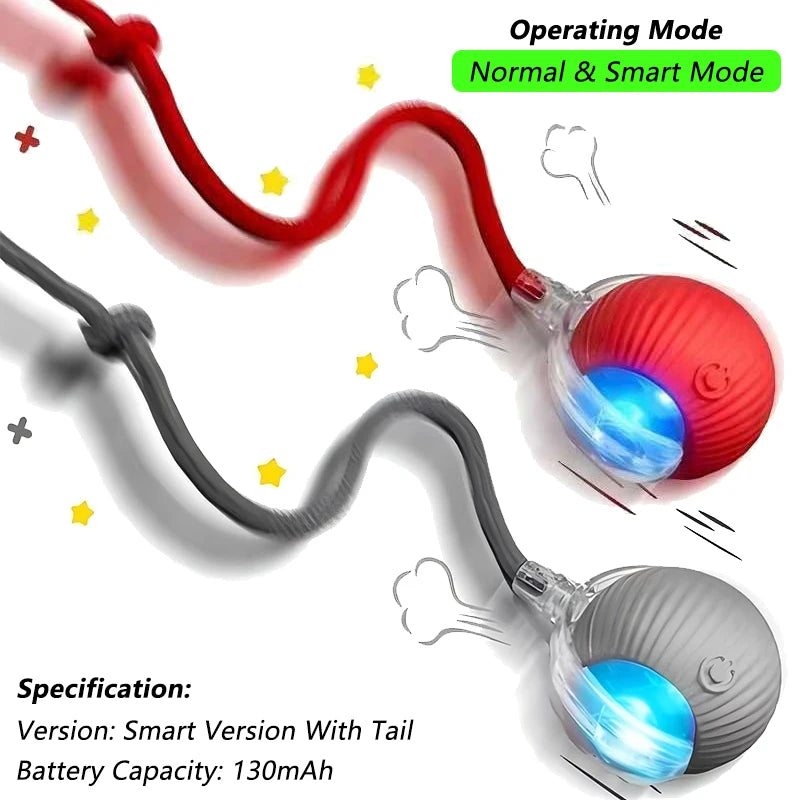 2Pcs Cat Interactive Ball Toys Automatic Rolling Ball Faux Tail