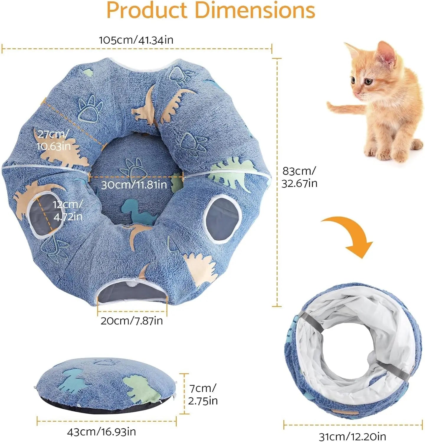 Foldable Cat Tunnel with Washable Bed 4
