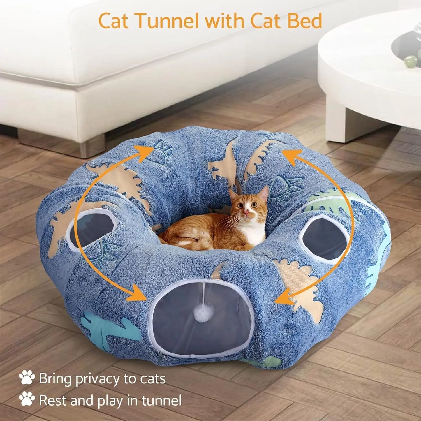 Foldable Cat Tunnel with Washable Bed 4