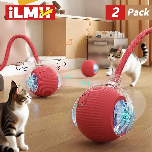 2Pcs Cat Interactive Ball Toys Automatic Rolling Ball Faux Tail