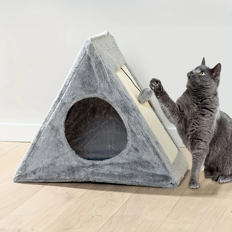 Pet bed suitable for cats  with plush toy ball cat scratching board