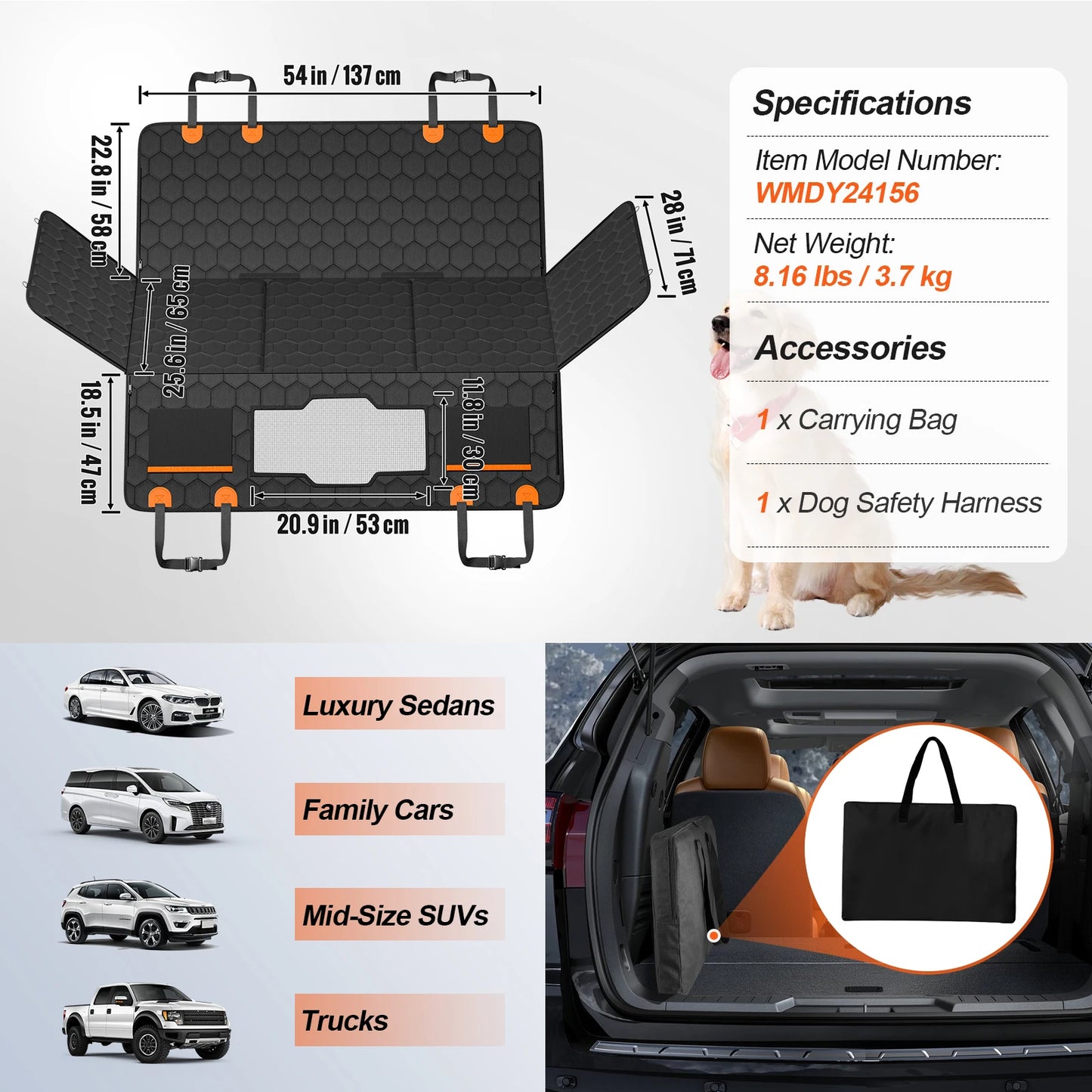 SucceBuy Back Seat Extender Dog Car Seat Cover