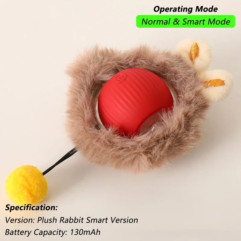 2Pcs Cat Interactive Ball Toys Automatic Rolling Ball Faux Tail