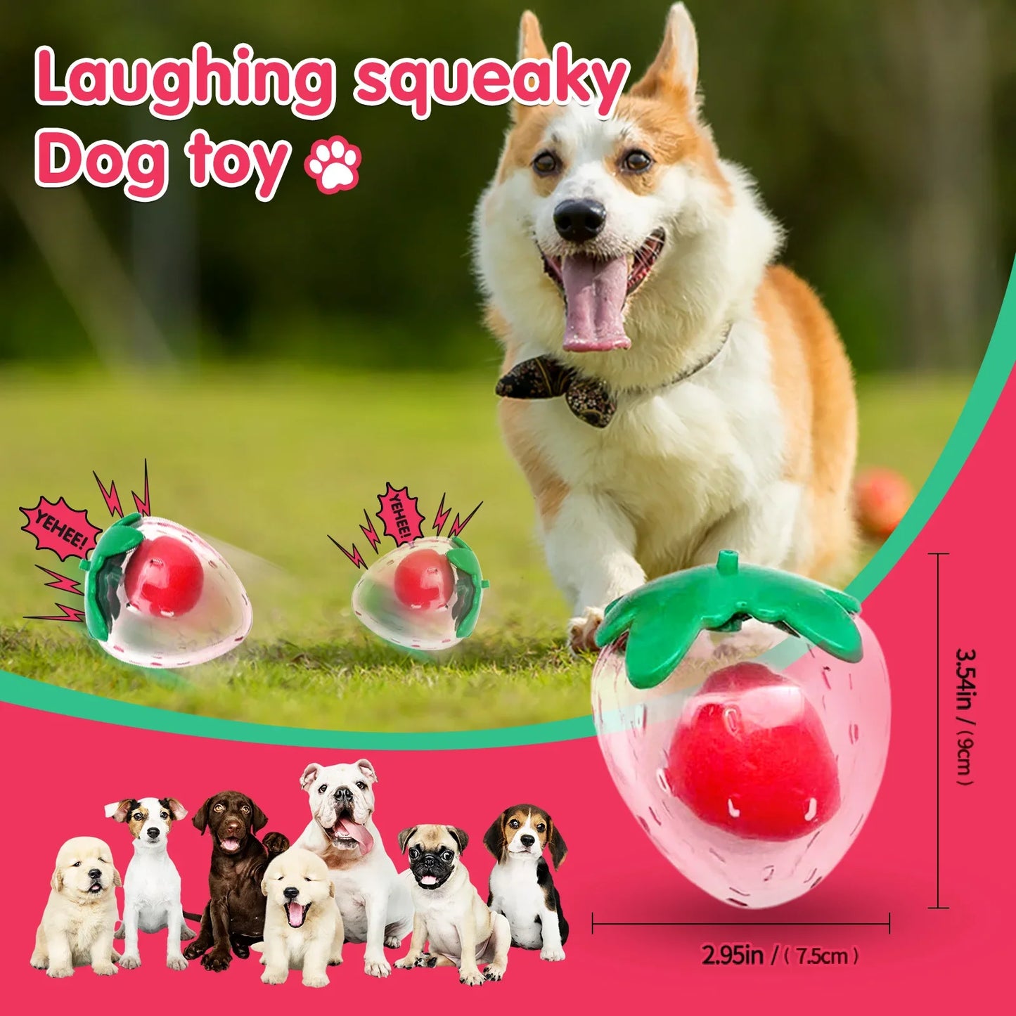 Cute Rubber Squeaky Strawberry Pet Toy