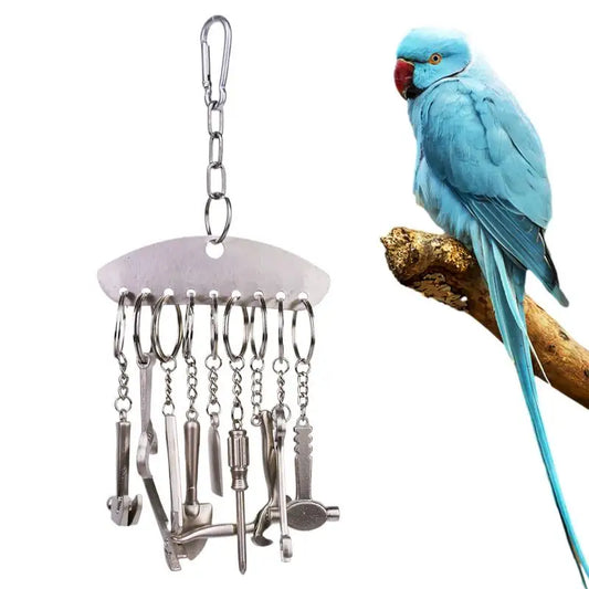 Bird Cage Toys For Parrots Stainless Steel Parrot Cage Tools Toys Interactive Exploring Educational Game Boredom Relief Bird