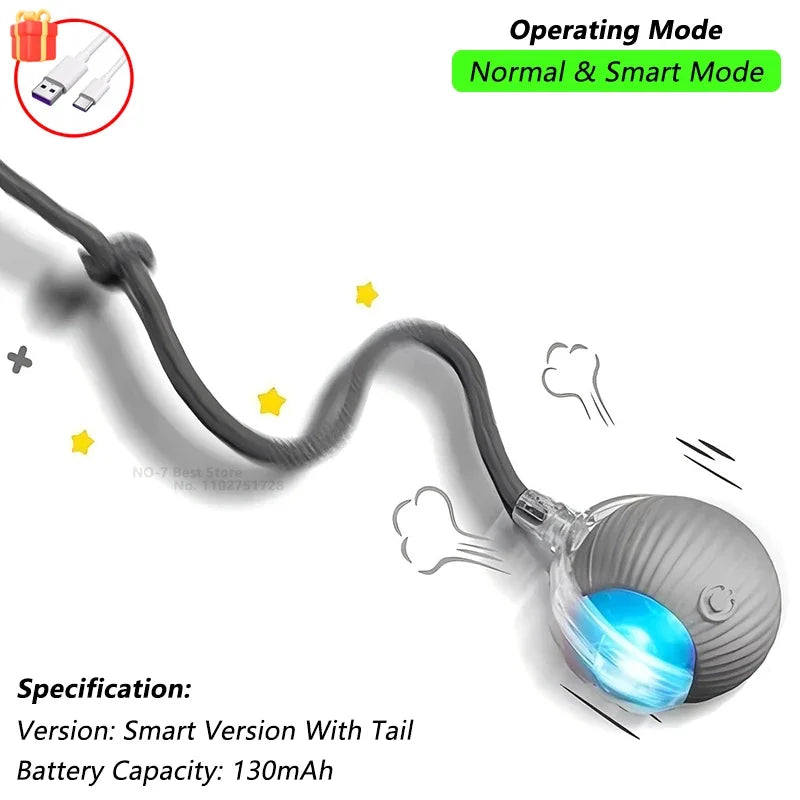 2Pcs Cat Interactive Ball Toys Automatic Rolling Ball Faux Tail