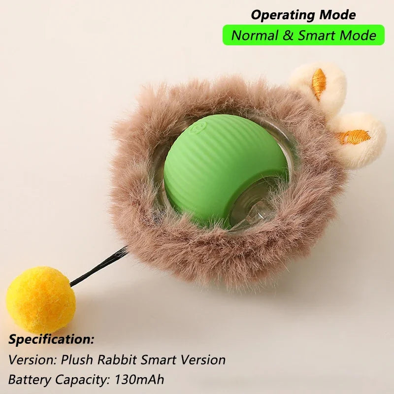 2Pcs Cat Interactive Ball Toys Automatic Rolling Ball Faux Tail
