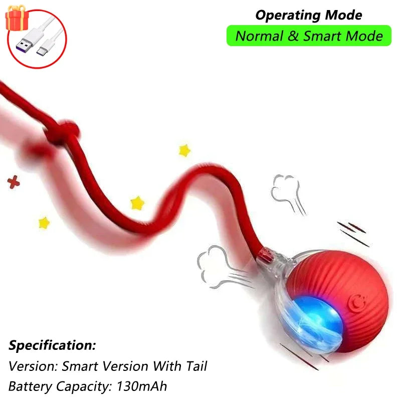 2Pcs Cat Interactive Ball Toys Automatic Rolling Ball Faux Tail