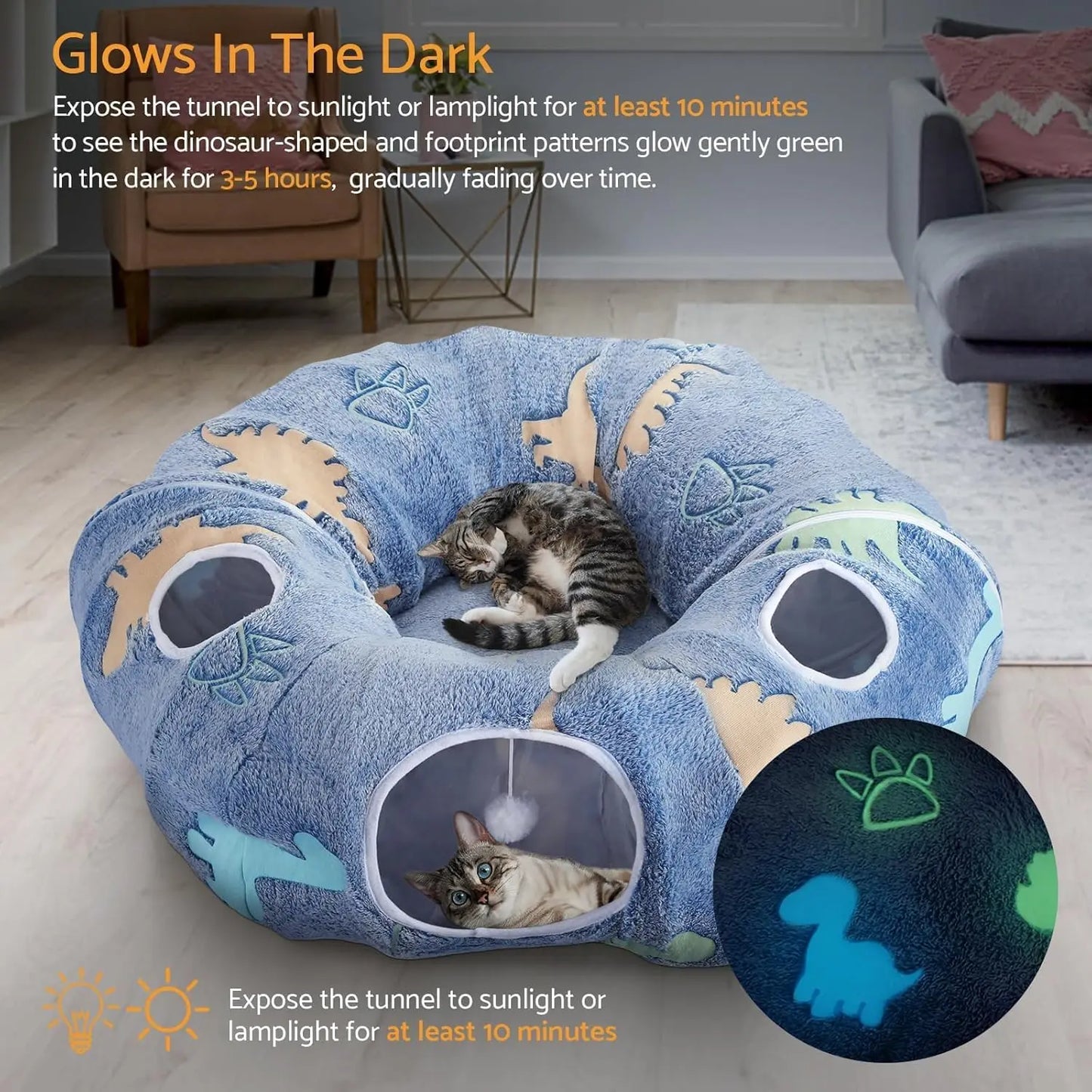 Foldable Cat Tunnel with Washable Bed 4
