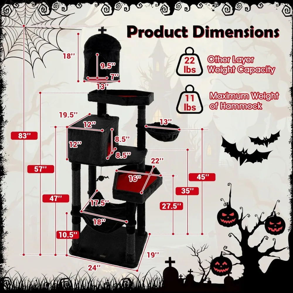 83 Inch Tall Gothic Cat Tree with Scratching Posts