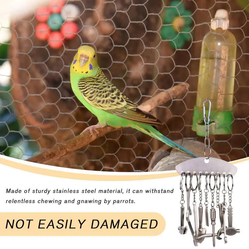 Bird Cage Toys For Parrots Stainless Steel Parrot Cage Tools Toys Interactive Exploring Educational Game Boredom Relief Bird