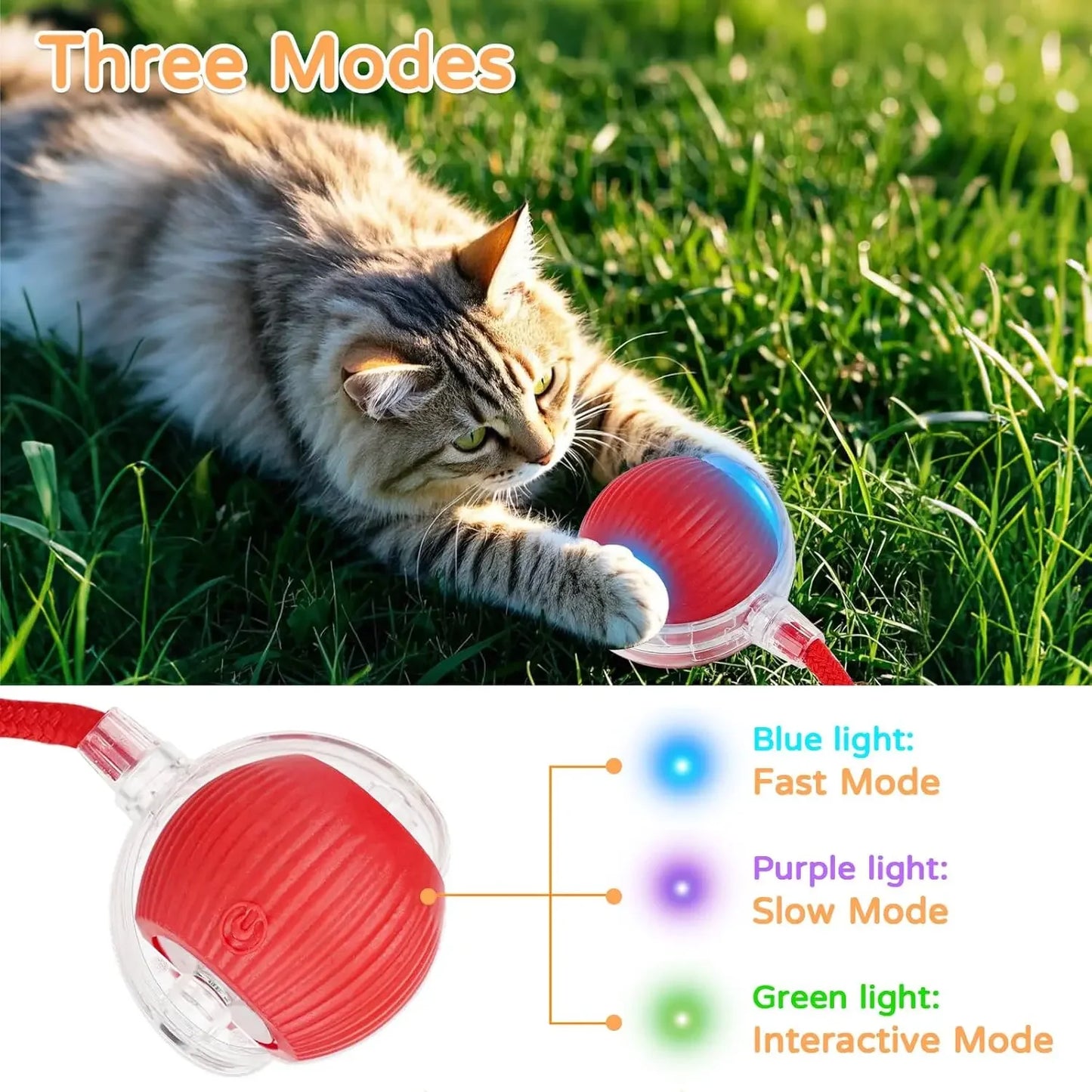 2Pcs Cat Interactive Ball Toys Automatic Rolling Ball Faux Tail