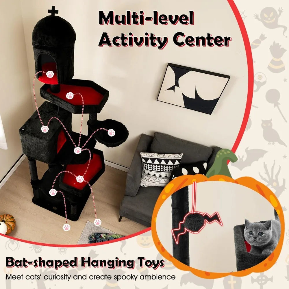 83 Inch Tall Gothic Cat Tree with Scratching Posts
