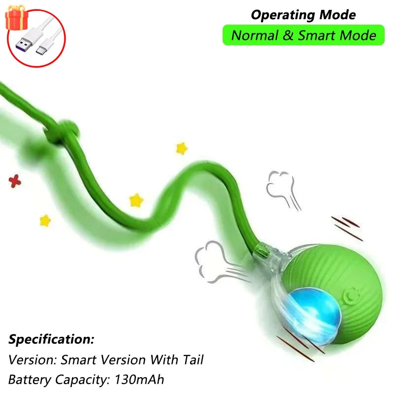 2Pcs Cat Interactive Ball Toys Automatic Rolling Ball Faux Tail