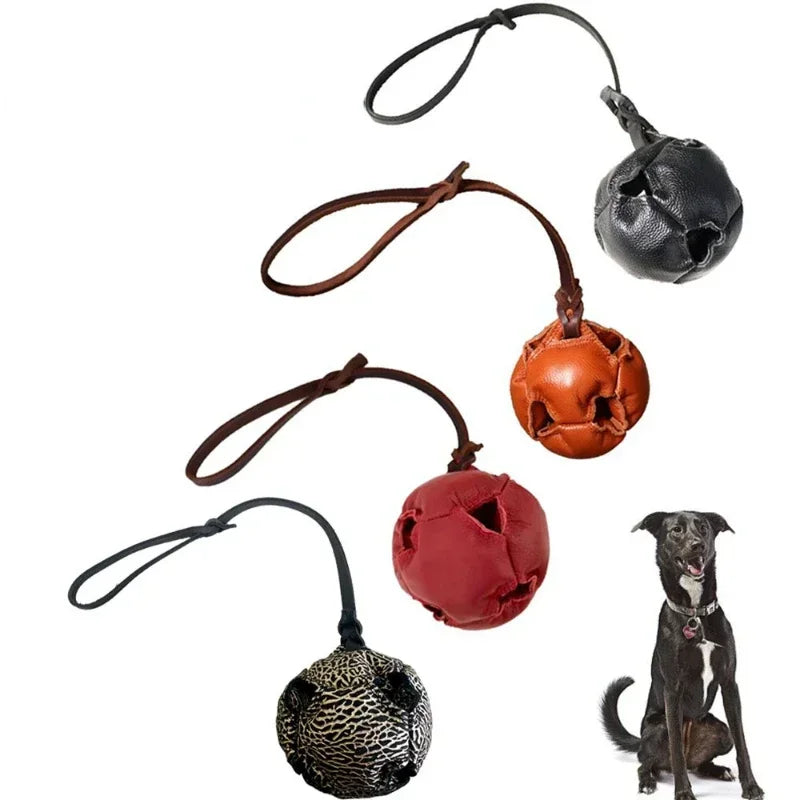 Leather Ball Dog Toy for Fetch Catch Throw